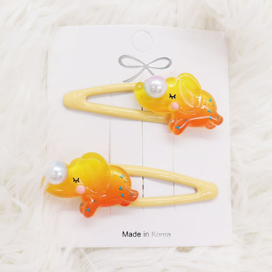 2Pcs Yellow-Orange Elephant Hairpin Girl Hair Clip Cartoon Headband Hairpins