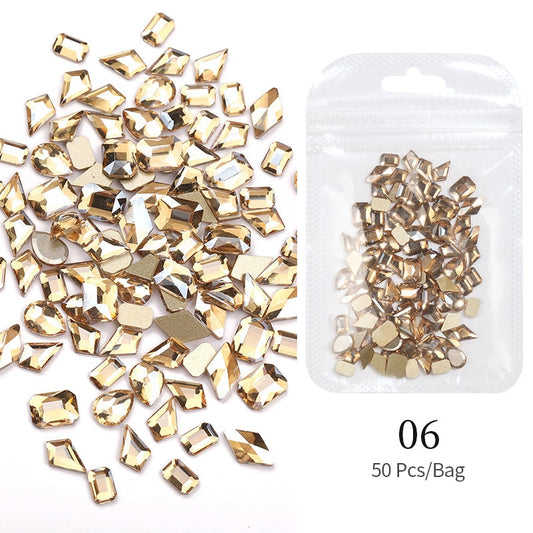 Champagne Color Rhinestones Nail Art Charms DIY Flatback 3D Nail Decoration Nail