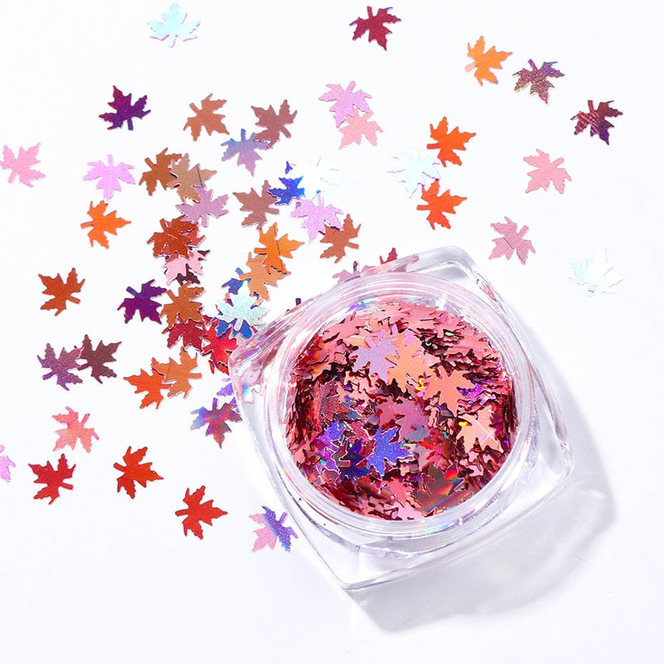 Pink Maple Leaf Nail Glitter Decoration Nail Art Decor DIY Design Nails