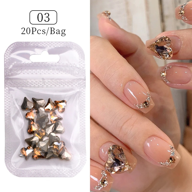 Champagne Rhinestone Heart Nail Art Charms DIY Nail Decoration Nail Accessories