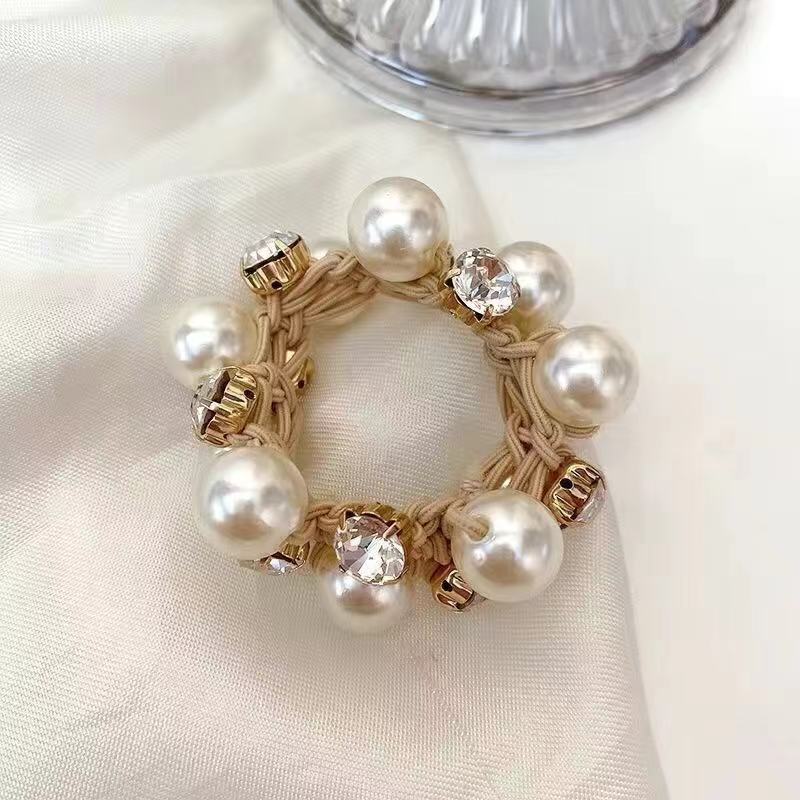 1Pcs 3 Colors Women's Pearl Hair Rope Hair Ring Ball Head Ponytail Rubber Band