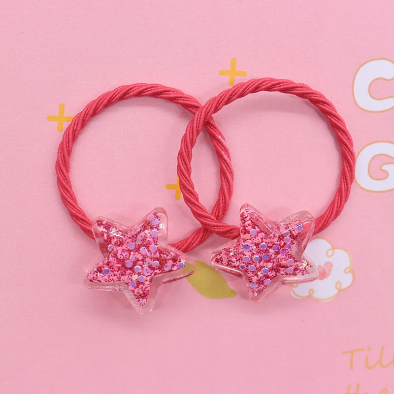 2Pcs/Set Glittering Love Resin Children's Rubber Bands Sweet Hair Accessories