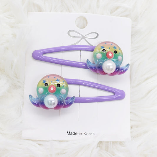 2Pcs Purple Ombre Octopus Hairpin Girl Hair Clip Cartoon Headband Hairpins