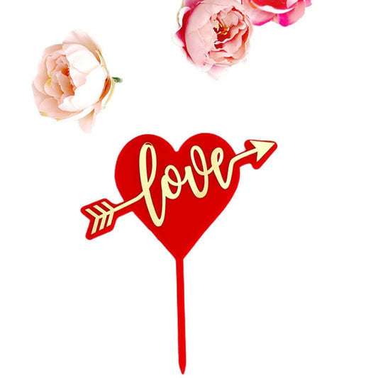 Gold Arrow Love Red Heart Cake Topper Party Wedding Cake Toppers Cake