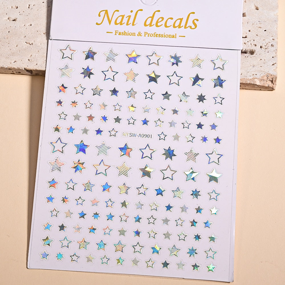 Holographic Hollow Star Nails Stickers Adhesive DIY Nail Art Decals Nail