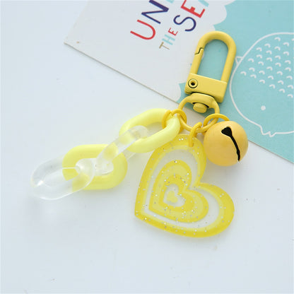 Yellow Heart Chain Pendant Acrylic Keychains Cute Love Keyrings Women Bag