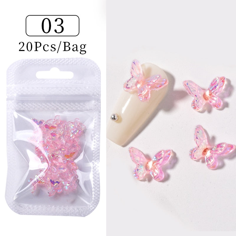 Acrylic Pink Butterfly Nail Art Decor Nails DIY Manicure Fashion Nail