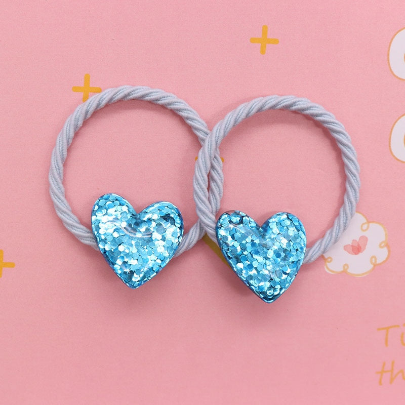 2Pcs/Set Glittering Love Resin Children's Rubber Bands Sweet Hair Accessories