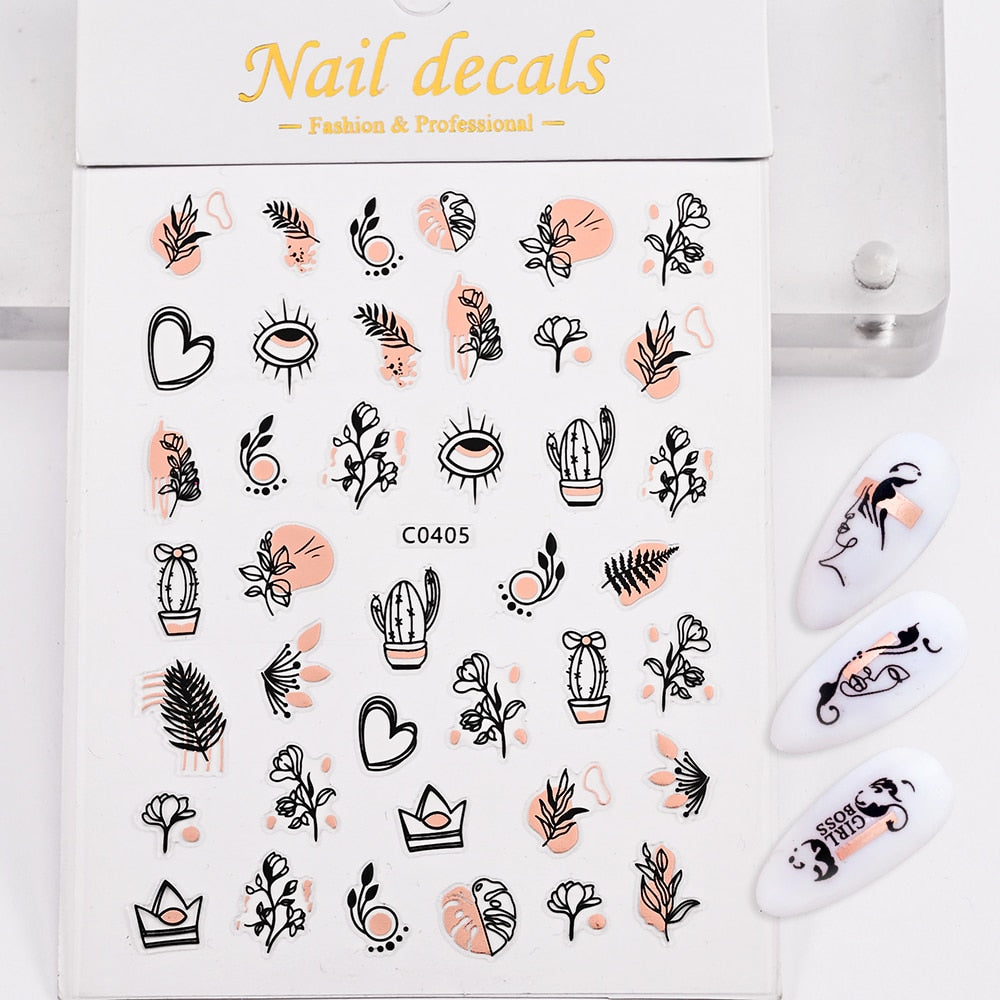 Cactus Crown Plant Rose Gold Nails Stickers Adhesive DIY Nail Art Decals Nail