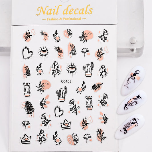 Cactus Crown Plant Rose Gold Nails Stickers Adhesive DIY Nail Art Decals Nail