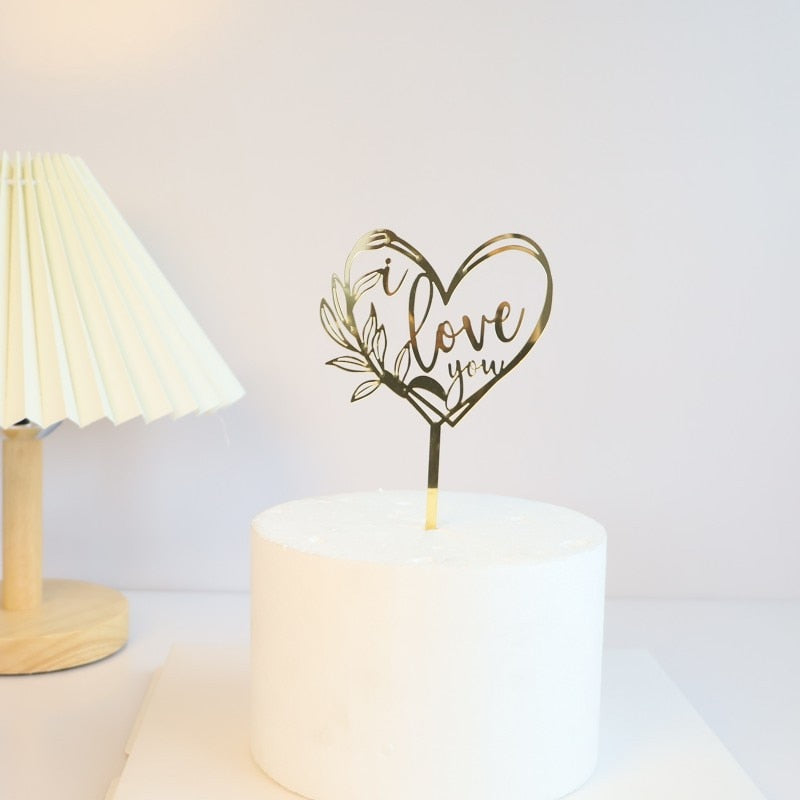 Love You Heart With Leaves Cake Topper Party Wedding Cake Toppers Cake