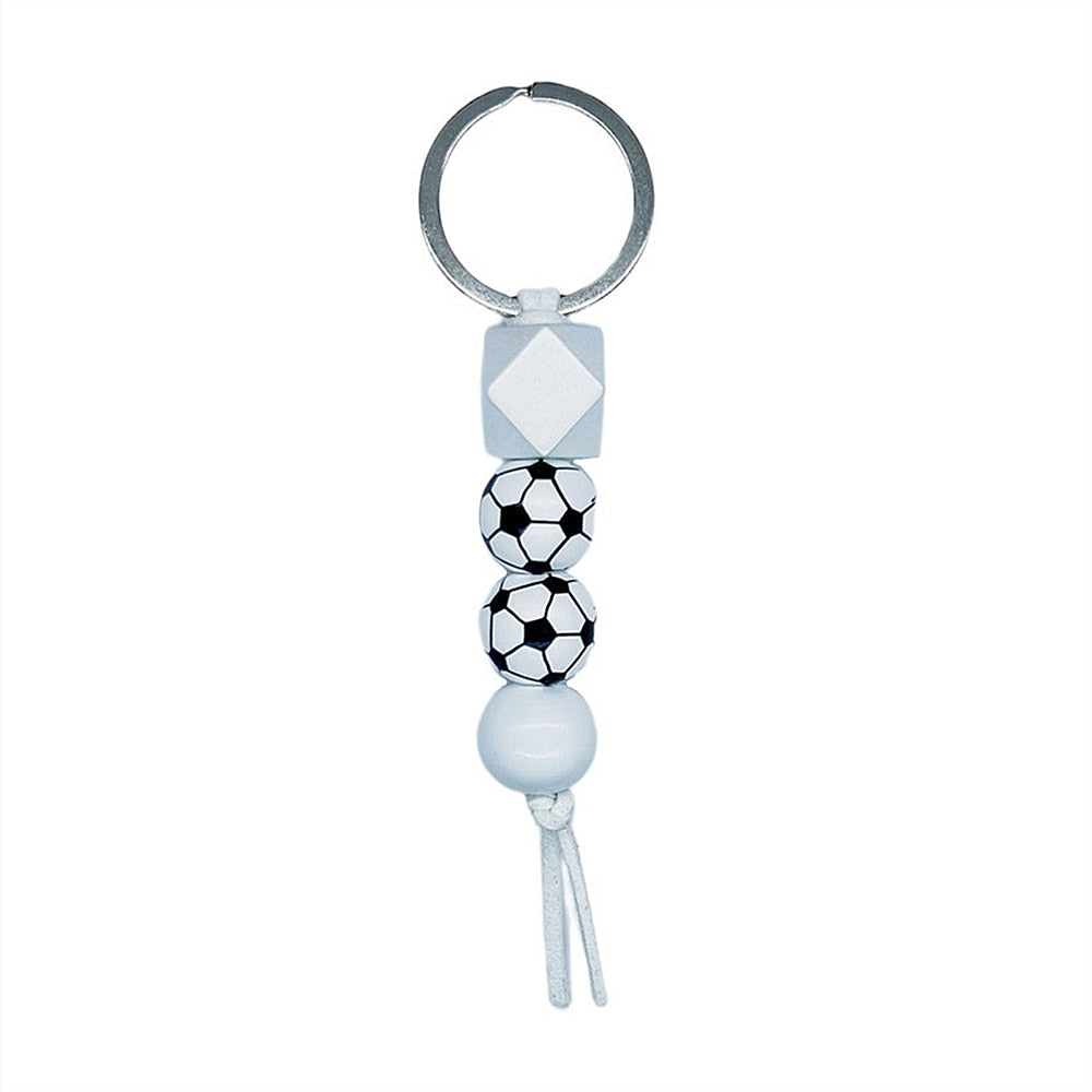 6 Styles PVC Beaded Keychain Basketball Soccer Tennis Keyring For Women Men Bag
