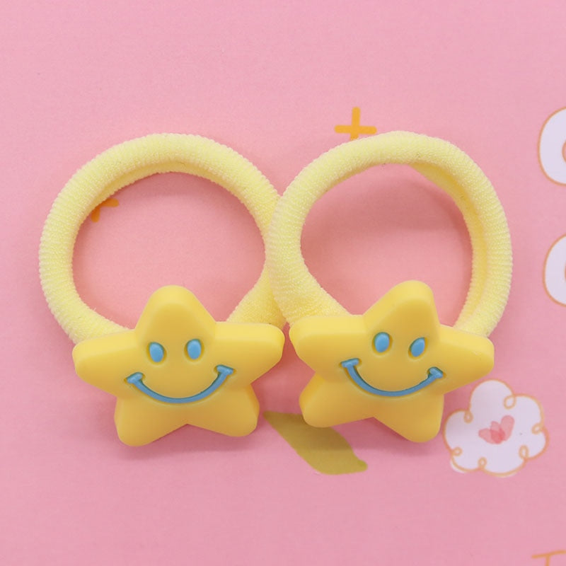 2Pcs Smily Star Kids Rubber Bands Ponytail Holder Headband Hair Rope Ties Gift