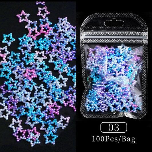 100Pcs Colorful Hollow Stars Nail Art Jewelry Decoration DIY Nail Crafts