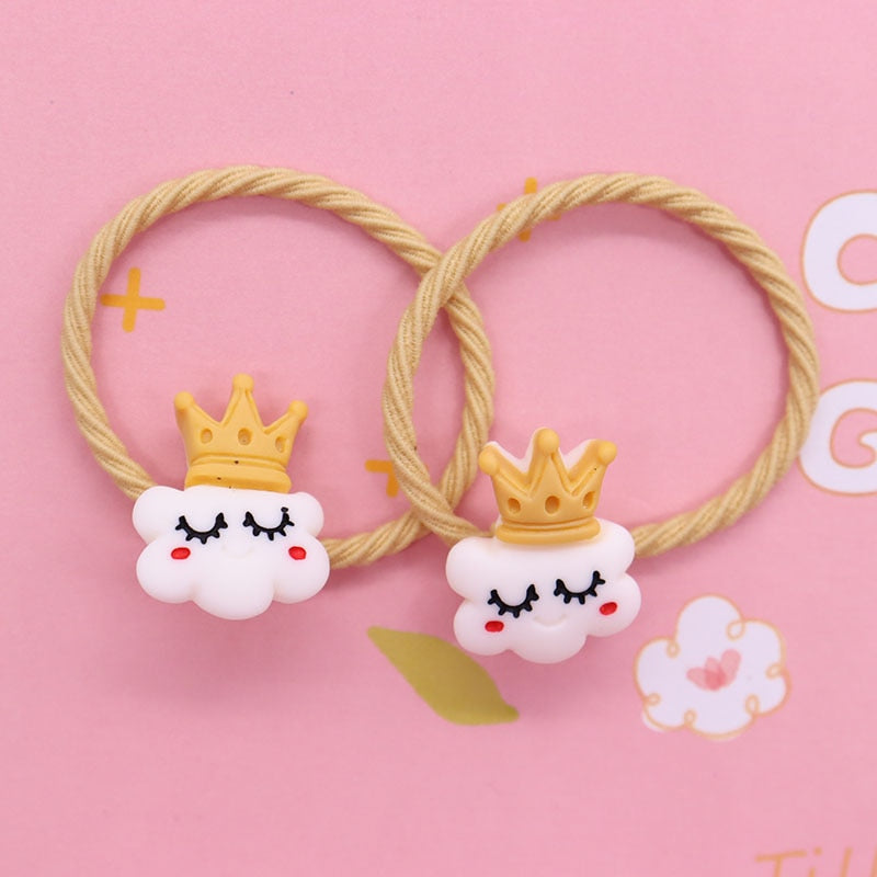 2Pcs Cloud With Crown Cartoon Rubber Band Kids Art Hairband Creative Scrunchies