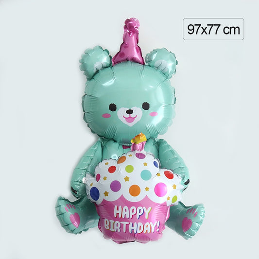 1pc Mint Green Bear And Cupcake Happy Birthday Balloons Birthday Party