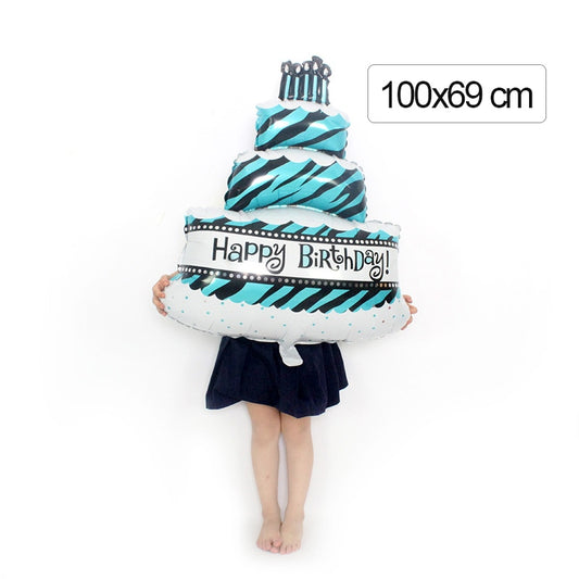 1pc Happy Birthday Cake Blue Striped Balloons Birthday Party Decoration Art