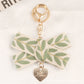 4 Styles Fresh Leaf Stripe Key Ring  Embroidery Alloy Pearl Pendant Heart Charm