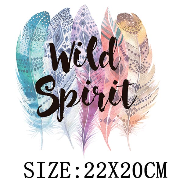 Wild Spirit Colorful Feathers Thermal Sticker Letter Patches Clothing DIY