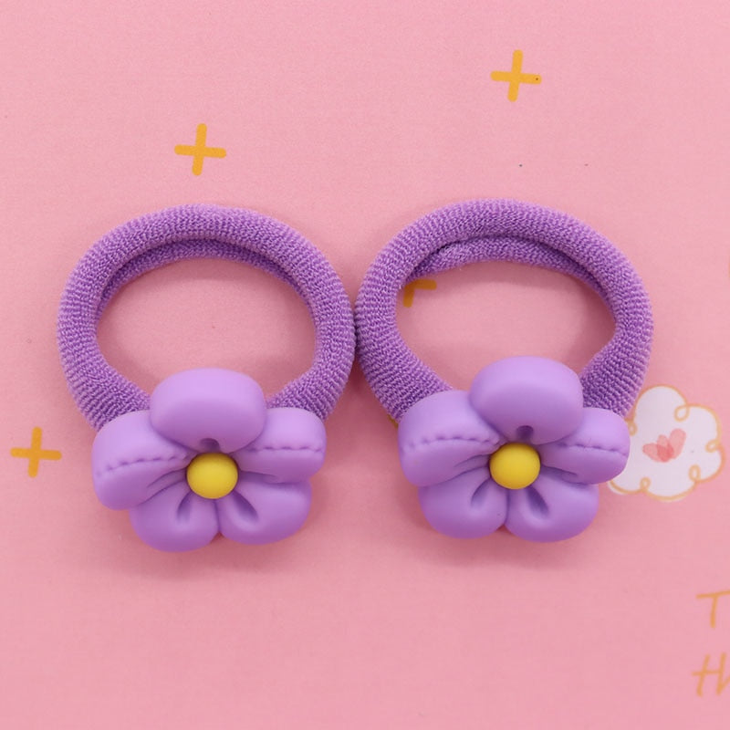 2Pcs Purple Flower Cute Rubber Band Hairbands Creative Scrunchies Kids Elastic