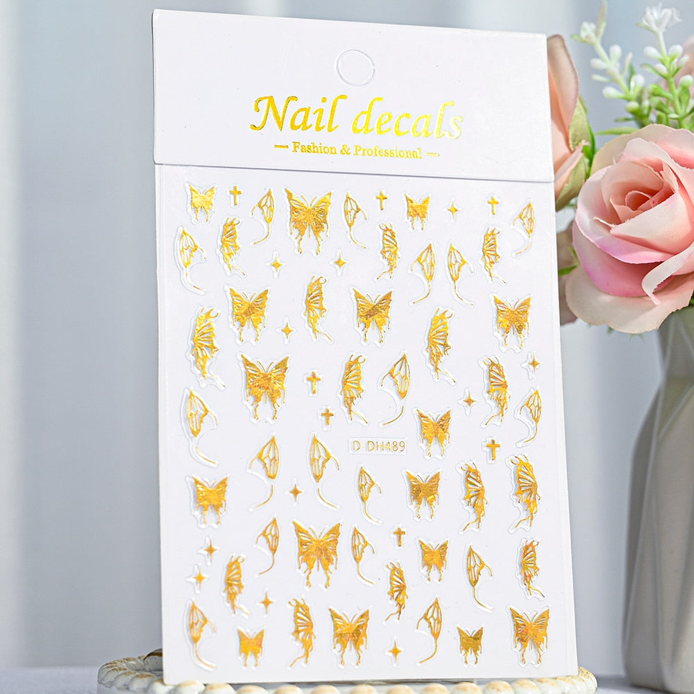 Mixed Butterfly Gold Nails Stickers Adhesive DIY Nail Art Decals Nail