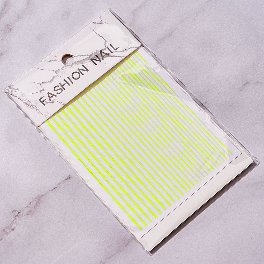 Lime Green Stripe Nails Stickers Adhesive DIY Nail Art Decals Nail Accessories