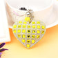 Yellow Heart Full Rhinestone Keychain PU Leather Tassel Keyring for Women Car