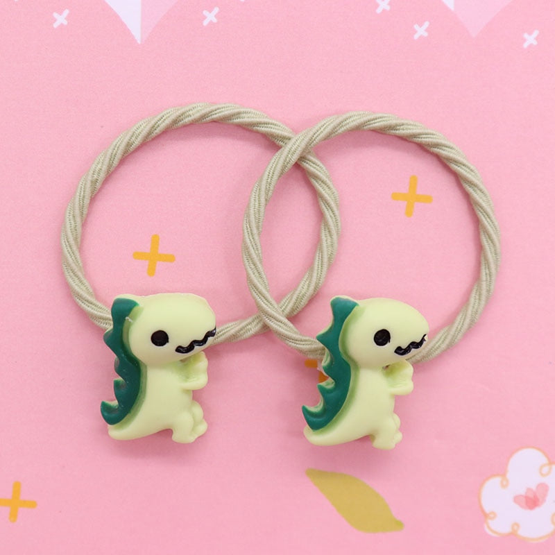 2Pcs Green Small Dinosaur Cartoon Rubber Band Kids Art Hairband Creative