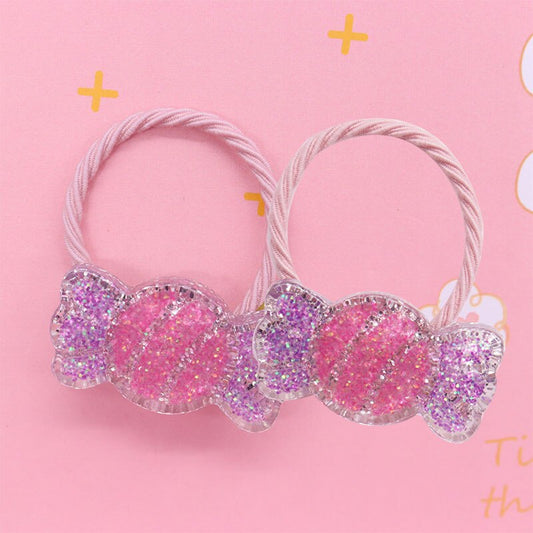 2Pcs Pink Shimmer Candy Baby Headband Scrunchies Children's Elastic Bands Kids