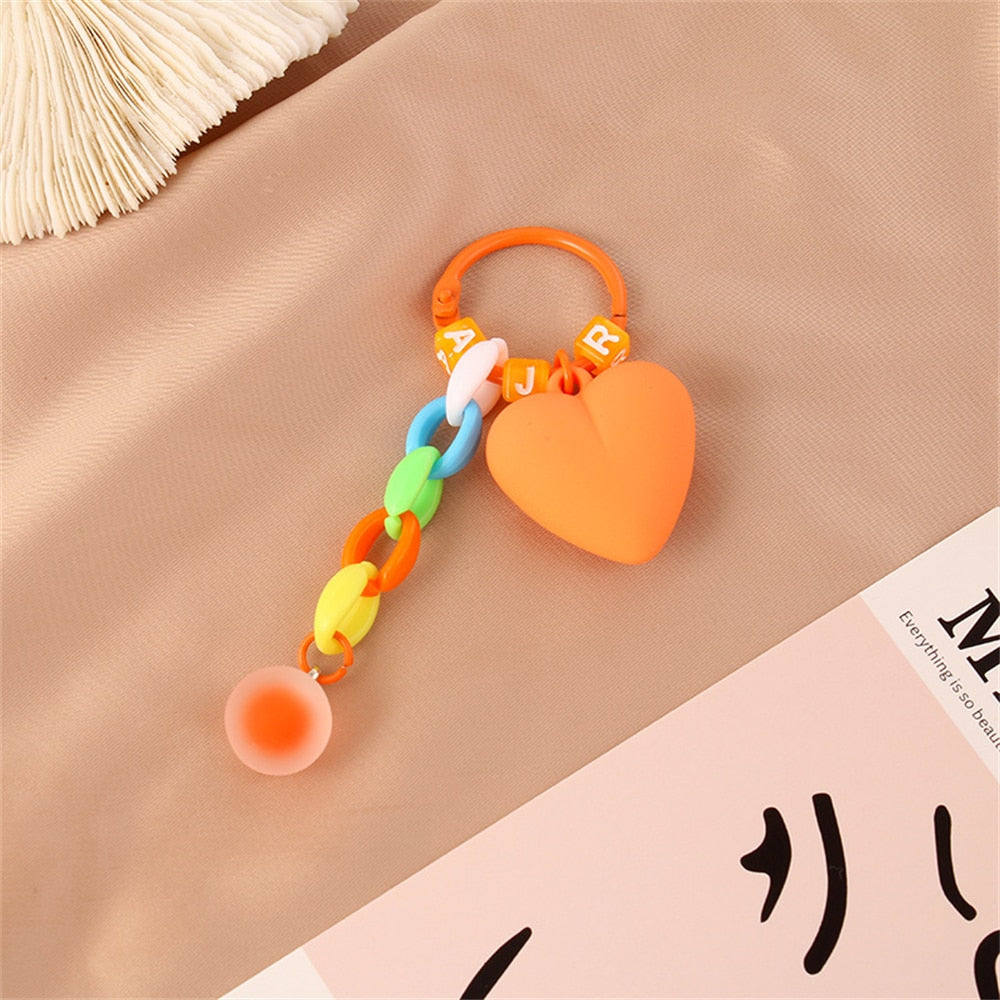 6 Colors Colorful Cute Heart Acrylic Keychain Chain Keyring For Women Handbag