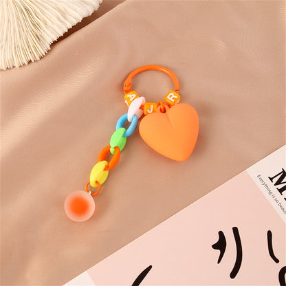 Orange Heart Ball Pendant Acrylic Keychain Link Chain Keyring For Women Girls