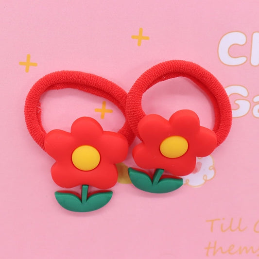 2Pcs Red Flower Cute Rubber Band Hairbands Creative Scrunchies Kids Elastic