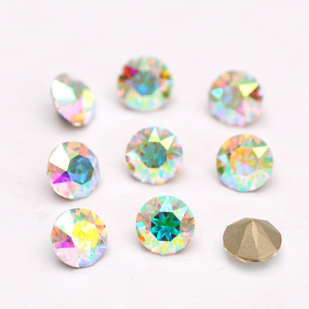 Glass Diamond Shape Round Stone 5-10mm Cone Pointed Crystal Pointback Nail Art