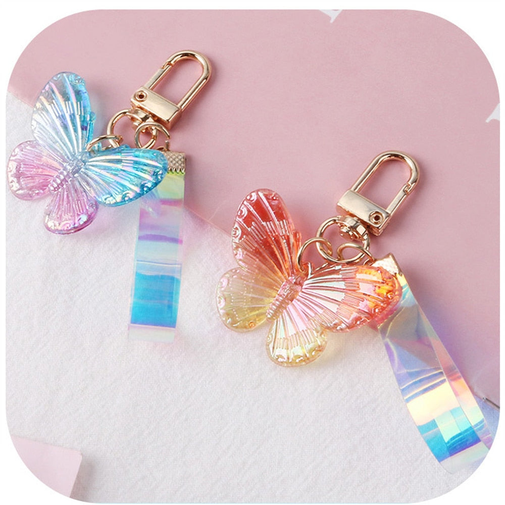 5 Styles Crystal Design Butterfly Acrylic Keychain Three-dimensional Dream Color