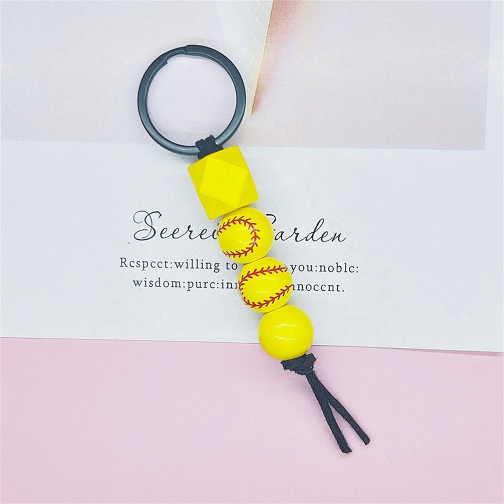 6 Styles PVC Beaded Keychain Basketball Soccer Tennis Keyring For Women Men Bag