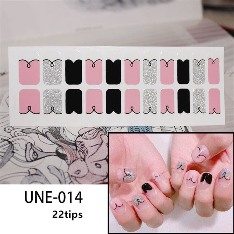 Pink Black Silver String Nail Art Stickers Nail Wraps Manicure DIY Nails Decor