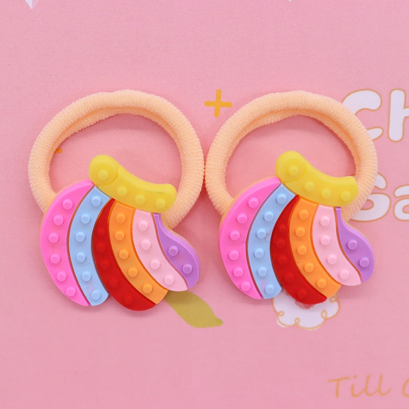 2Pcs Colorful Banana Toy Kids Rubber Bands Ponytail Holder Headband Hair Rope