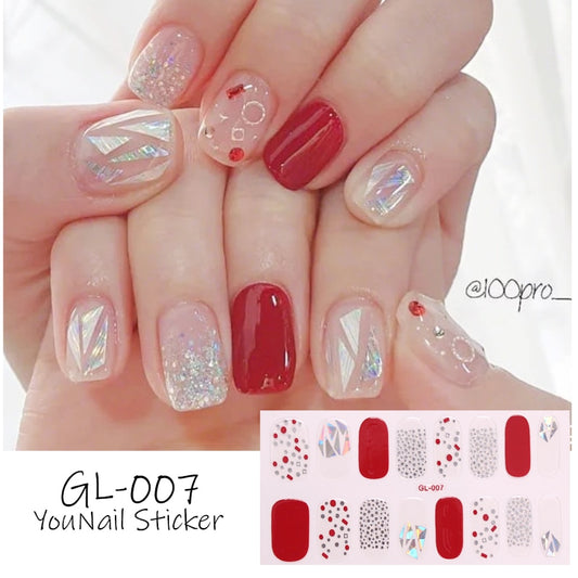 Geometric Glitter Red Nail Art Stickers Nail Wraps Manicure DIY Nails Decor