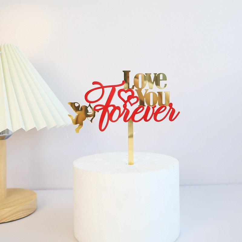 Love You Forever Gold Red Cake Topper Party Wedding Cake Toppers Cake