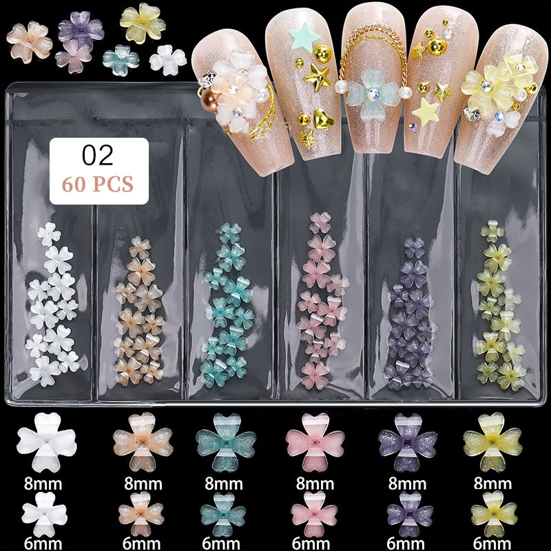 24 Styles 3D Aurora Bear Butterfly Nail Art Accessories Resin Flat Back White