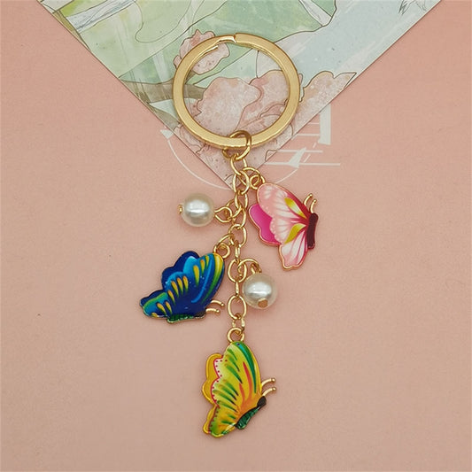 Pink Blue Yellow Simulation Butterfly Pearl Key Chain Painted Butterfly Pendant