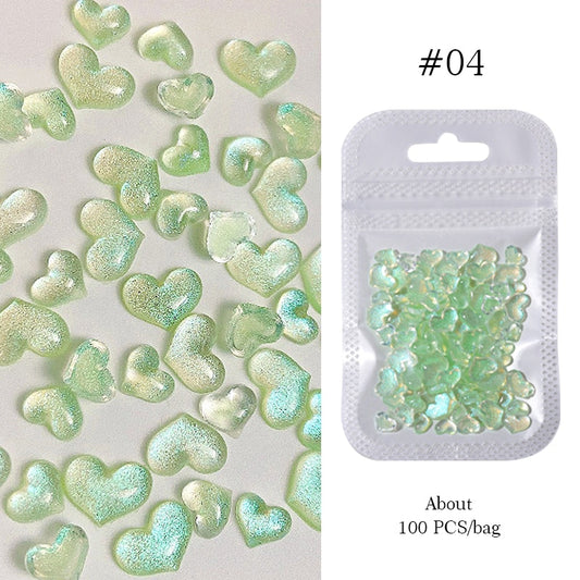 Sparkling Green Heart Nail Art Charms DIY Nail Decoration Nail Accessories