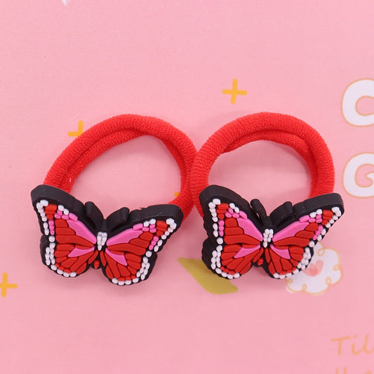 2Pcs Red Butterfly Cute Rubber Band Hairbands Creative Scrunchies Kids Elastic