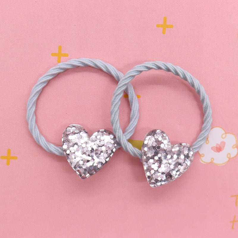 2Pcs/Set Glittering Love Resin Children's Rubber Bands Sweet Hair Accessories