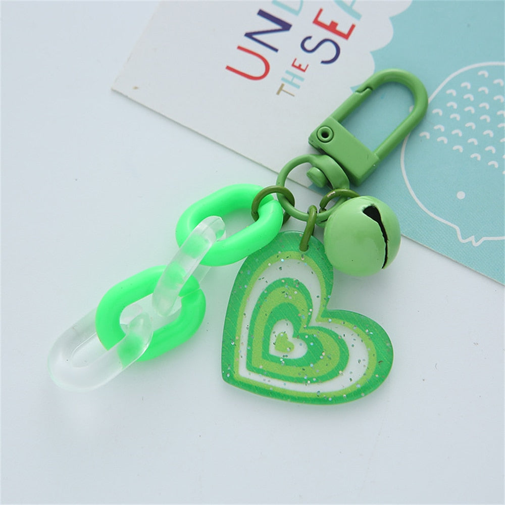 Green Heart Chain Pendant Acrylic Keychains Cute Love Keyrings Women Bag