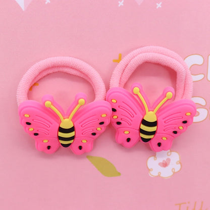 2Pcs Pink Butterfly Cute Rubber Band Hairbands Creative Scrunchies Kids Elastic