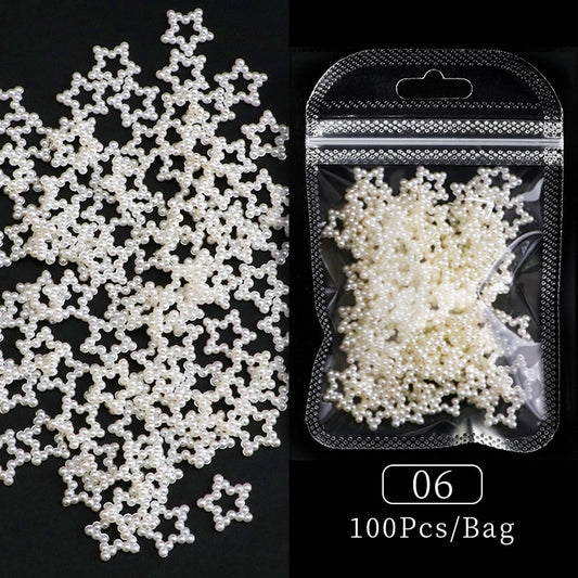 100Pcs Pearl Stars Nail Art Jewelry Decoration DIY Nail Crafts Accessories Charm