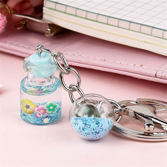 Flowers Stars Bottle Keychain Gift Cute Charms Keyring Souvenir Handbag