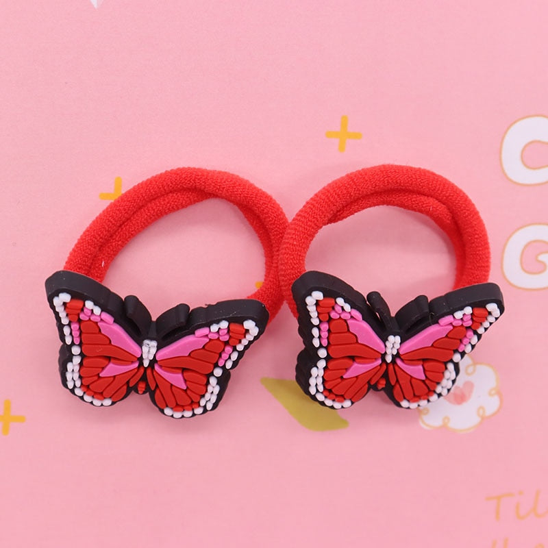 2Pcs/Set Kawaii Cartoon Animal Butterfly Headband Scrunchie Children's Elastic