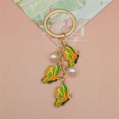 Yellow Green Simulation Butterfly Pearl Key Chain Painted Butterfly Pendant